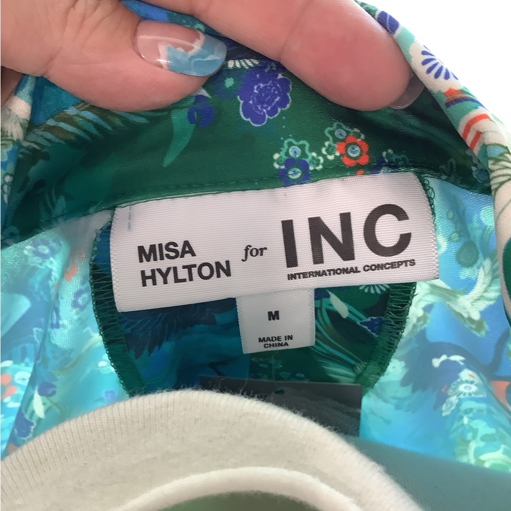 INC Vibrant Bird Print Satin Blouse - Picture 2 of 5